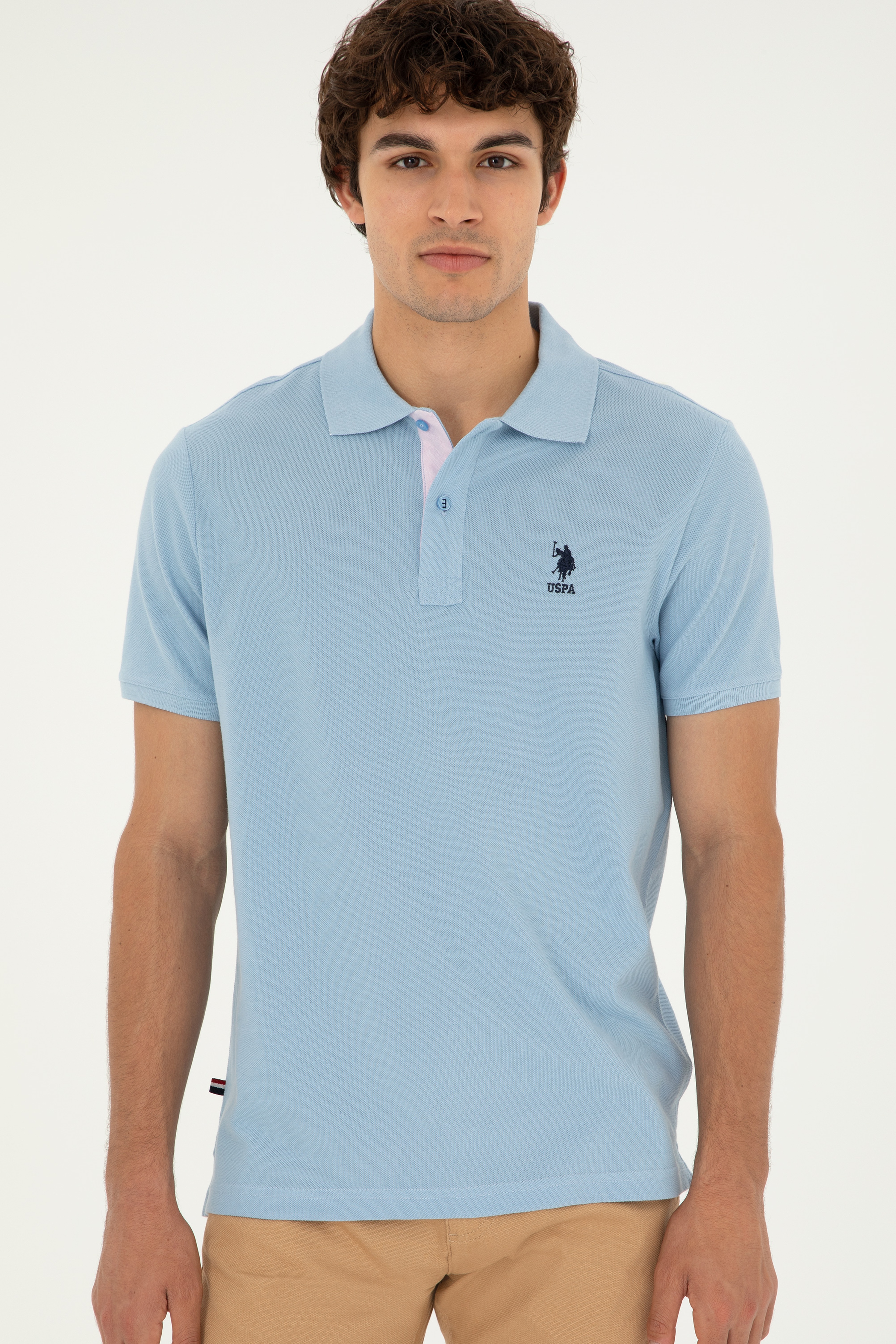 Erkek Regular Fit Polo Yaka Açık Mavi Basic Tişört