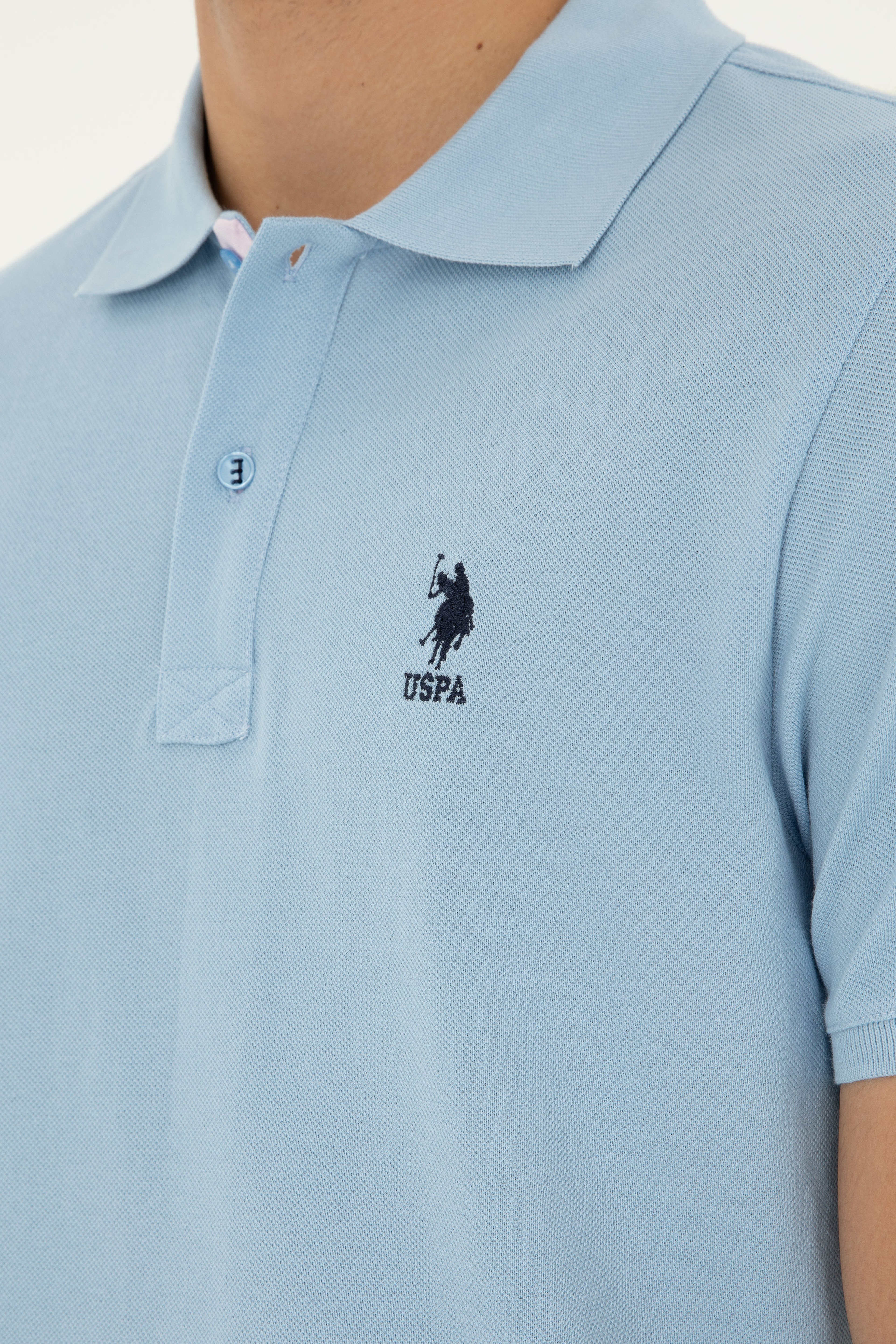 Erkek Regular Fit Polo Yaka Açık Mavi Basic Tişört - Image 7