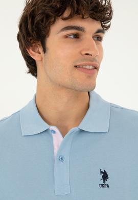 Erkek Regular Fit Polo Yaka Açık Mavi Basic Tişört - 50279611048
