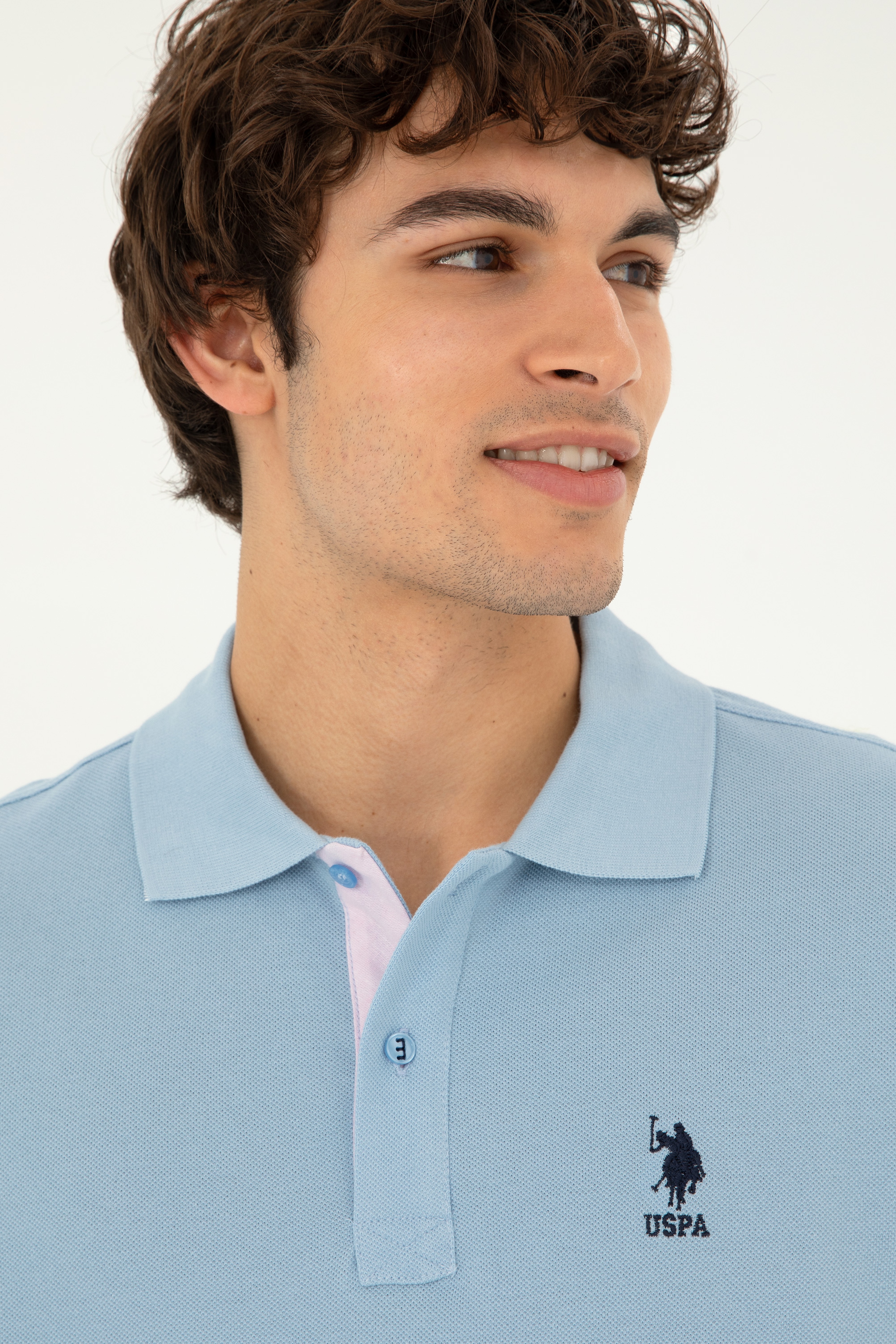 Erkek Regular Fit Polo Yaka Açık Mavi Basic Tişört - Image 2