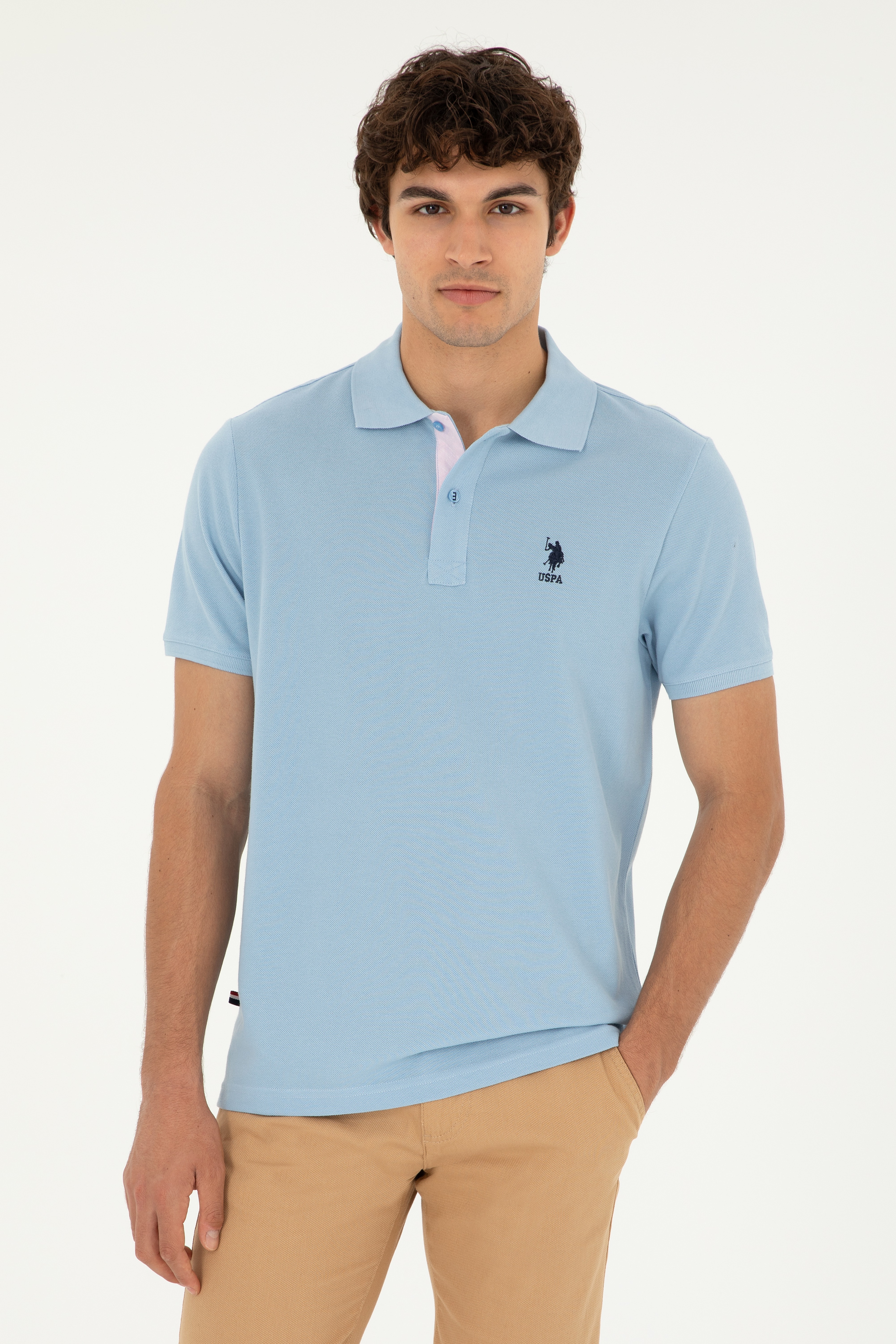 Erkek Regular Fit Polo Yaka Açık Mavi Basic Tişört - Image 1