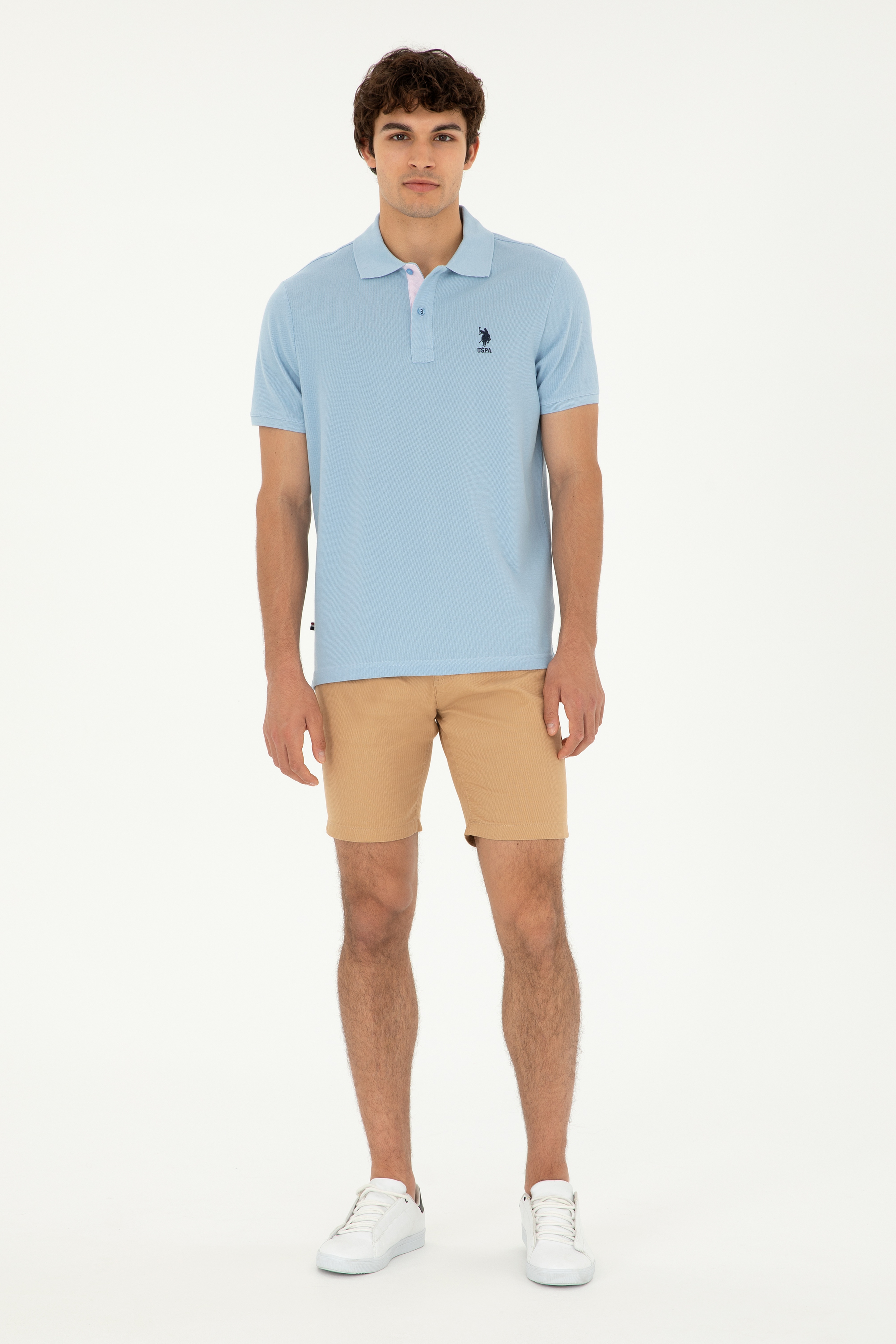 Erkek Regular Fit Polo Yaka Açık Mavi Basic Tişört - Image 4
