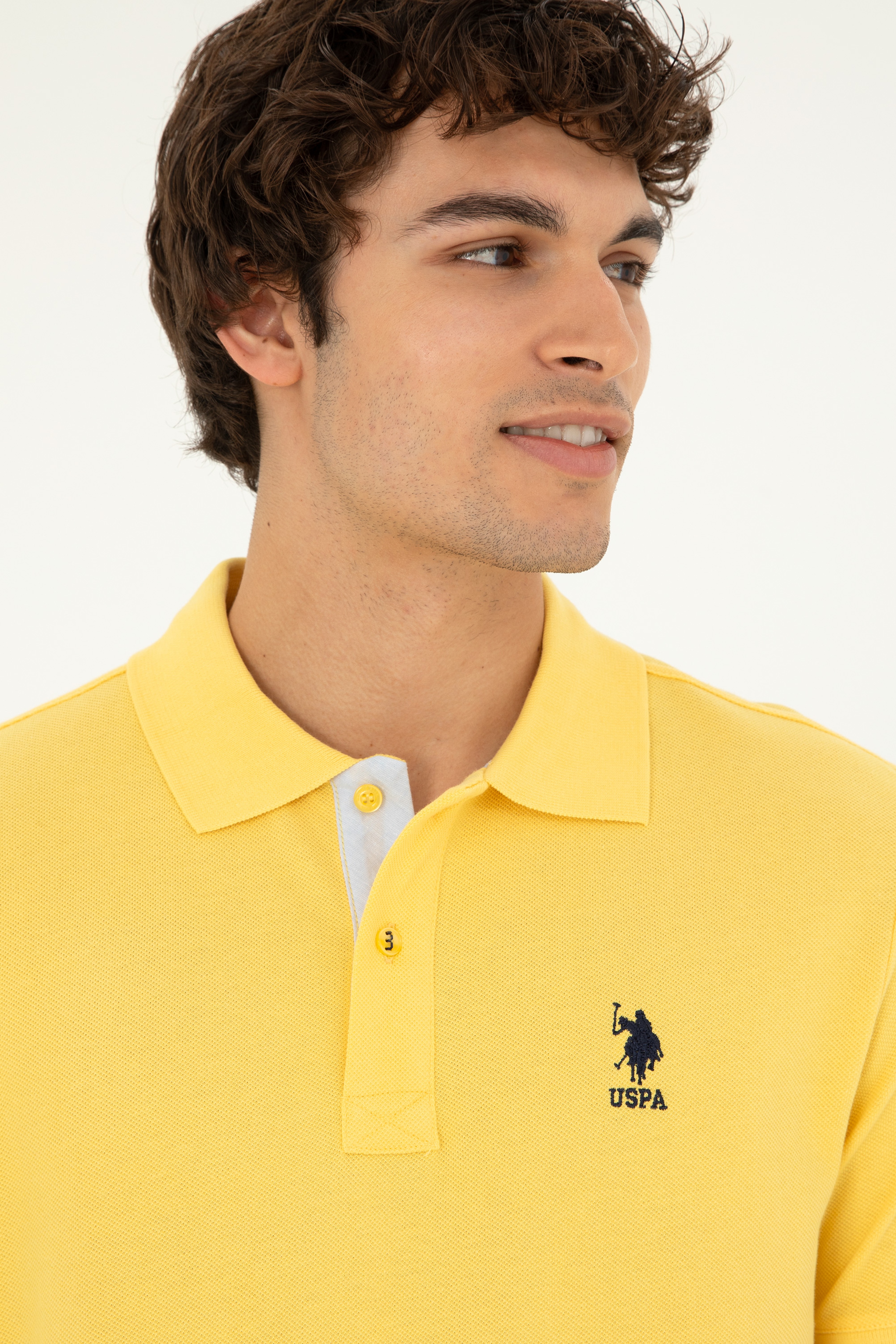 Erkek Regular Fit Polo Yaka Sarı Basic Tişört - Image 2