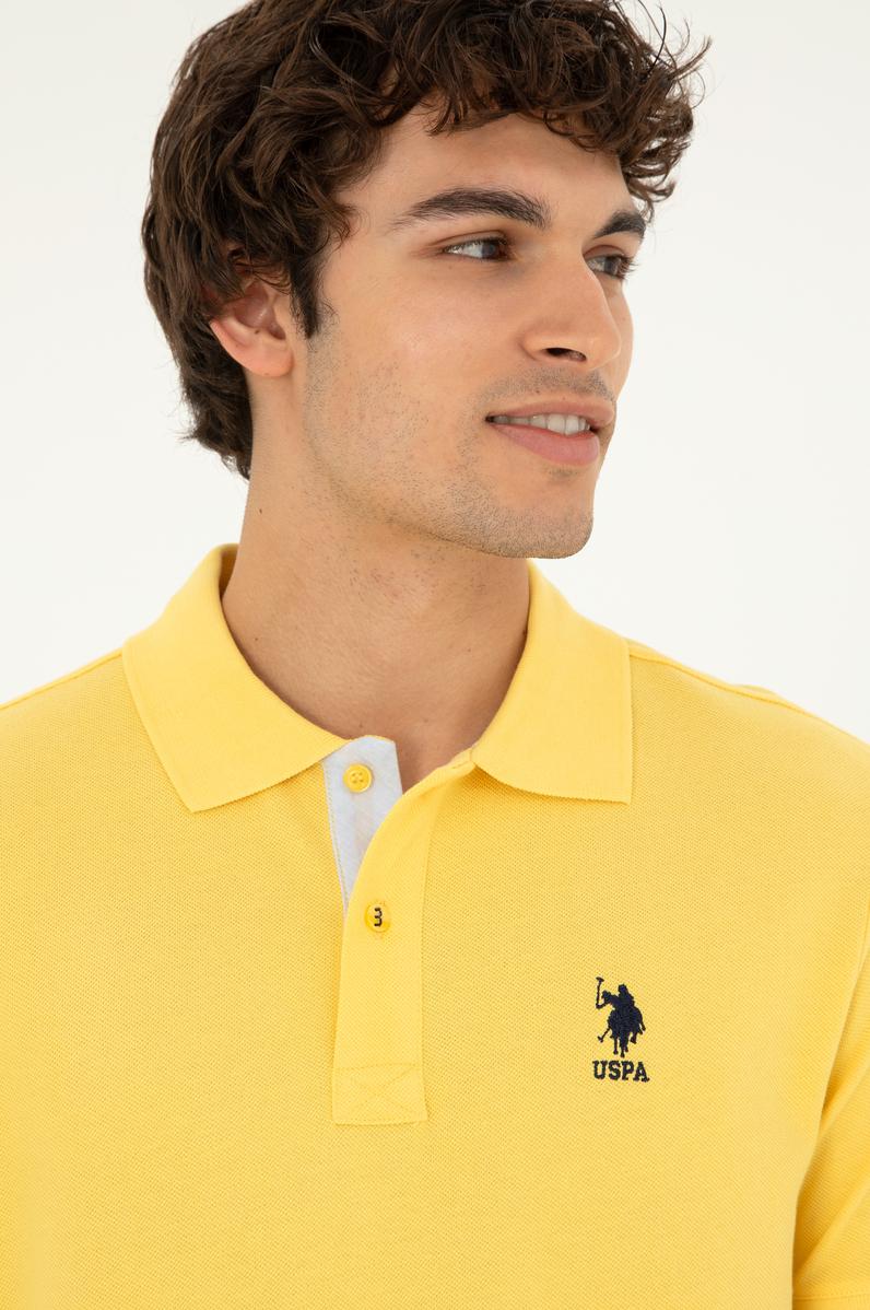 Erkek Regular Fit Polo Yaka Sarı Basic Tişört