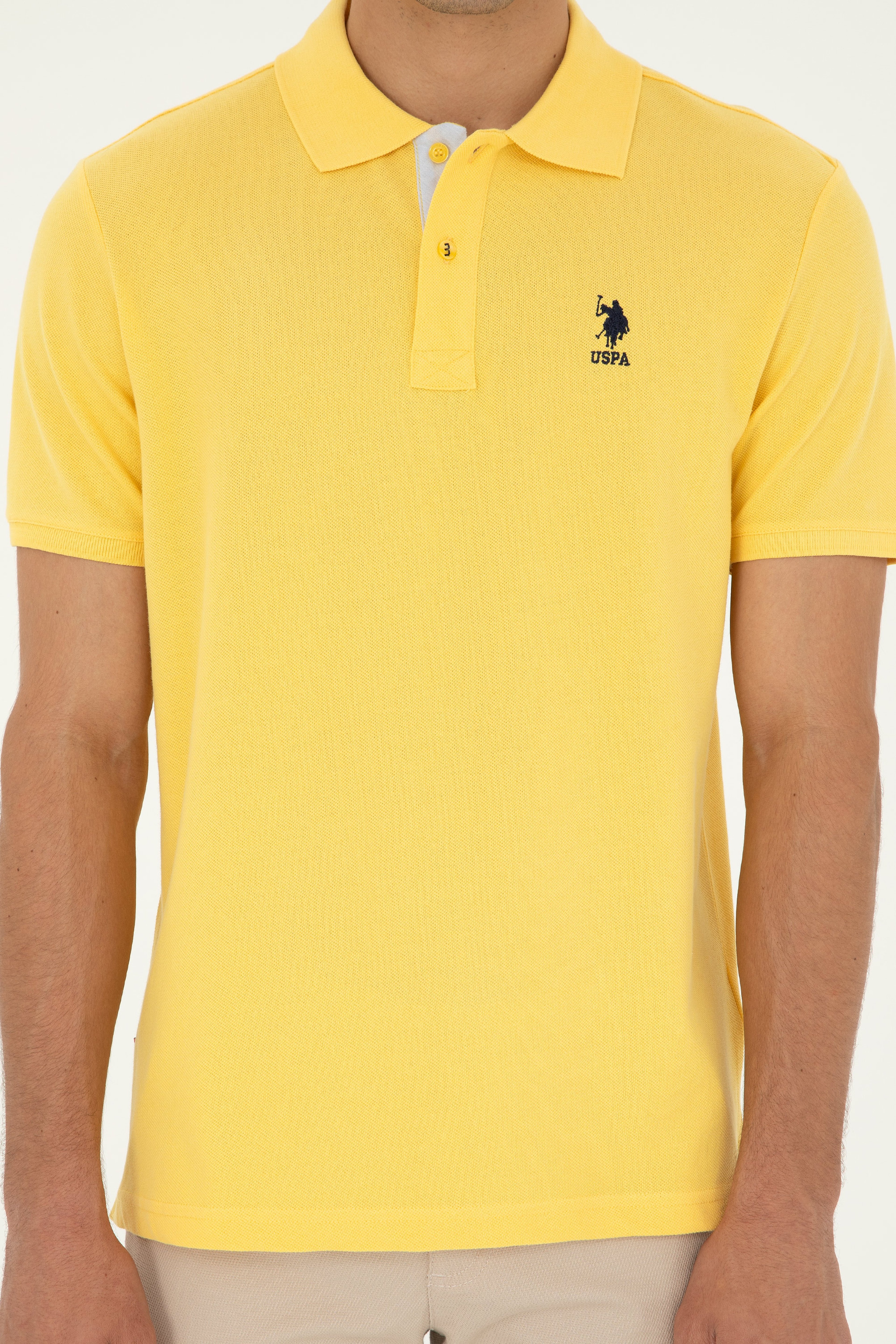 Erkek Regular Fit Polo Yaka Sarı Basic Tişört - Image 6