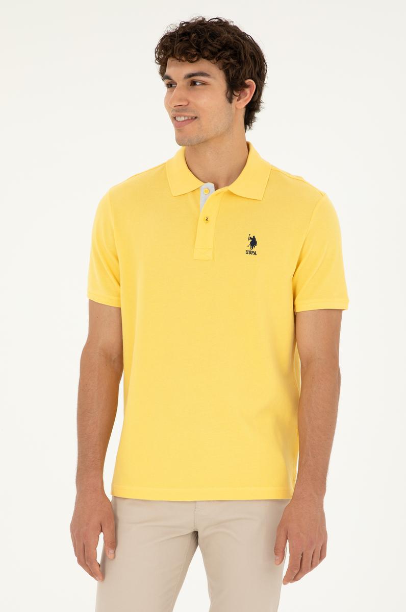 Erkek Regular Fit Polo Yaka Sarı Basic Tişört