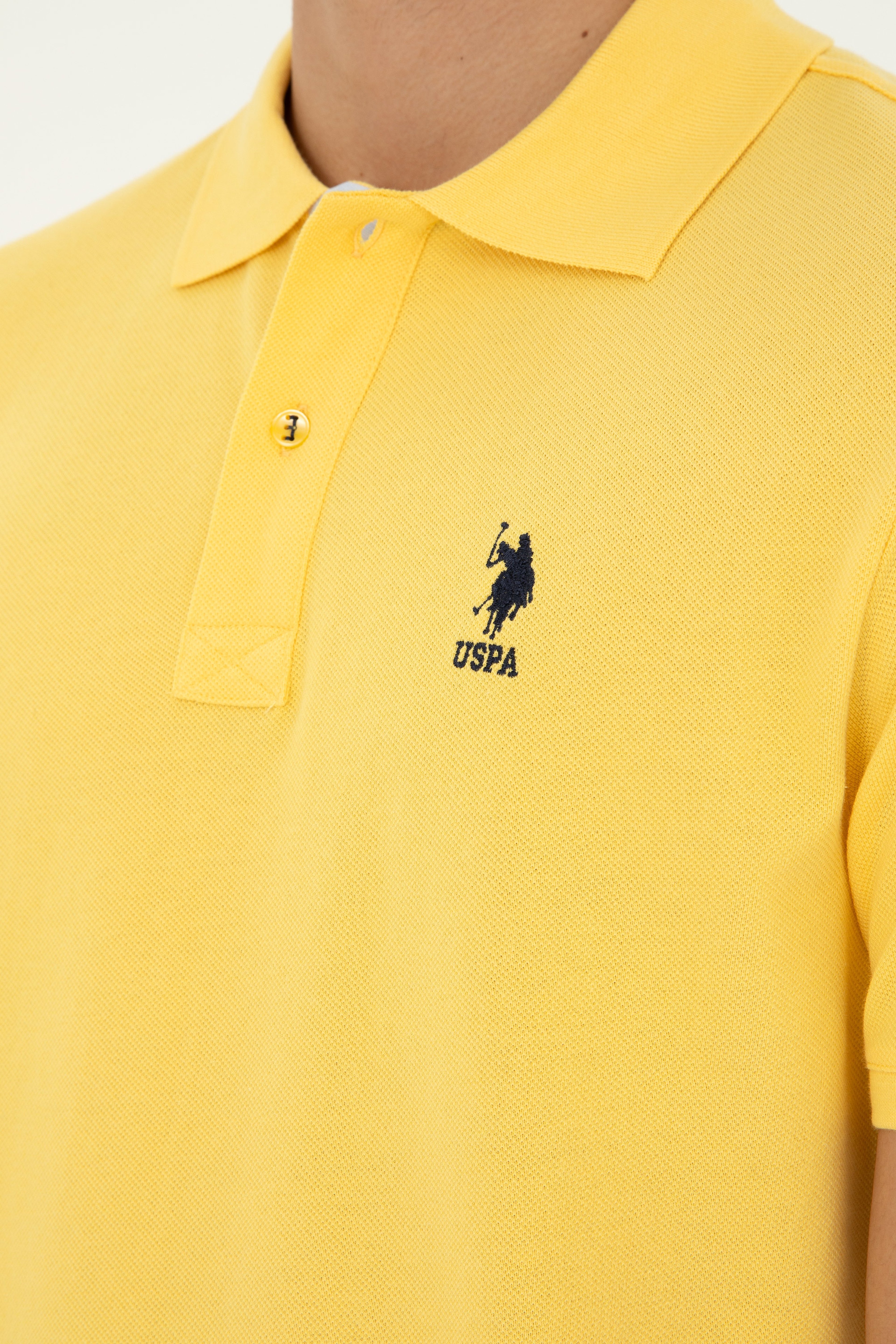 Erkek Regular Fit Polo Yaka Sarı Basic Tişört - Image 7