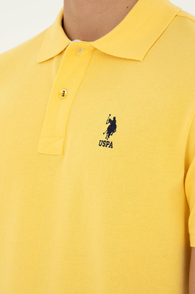 Erkek Regular Fit Polo Yaka Sarı Basic Tişört