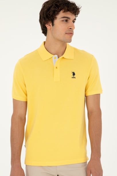 Erkek Regular Fit Polo Yaka Sarı Basic Tişört