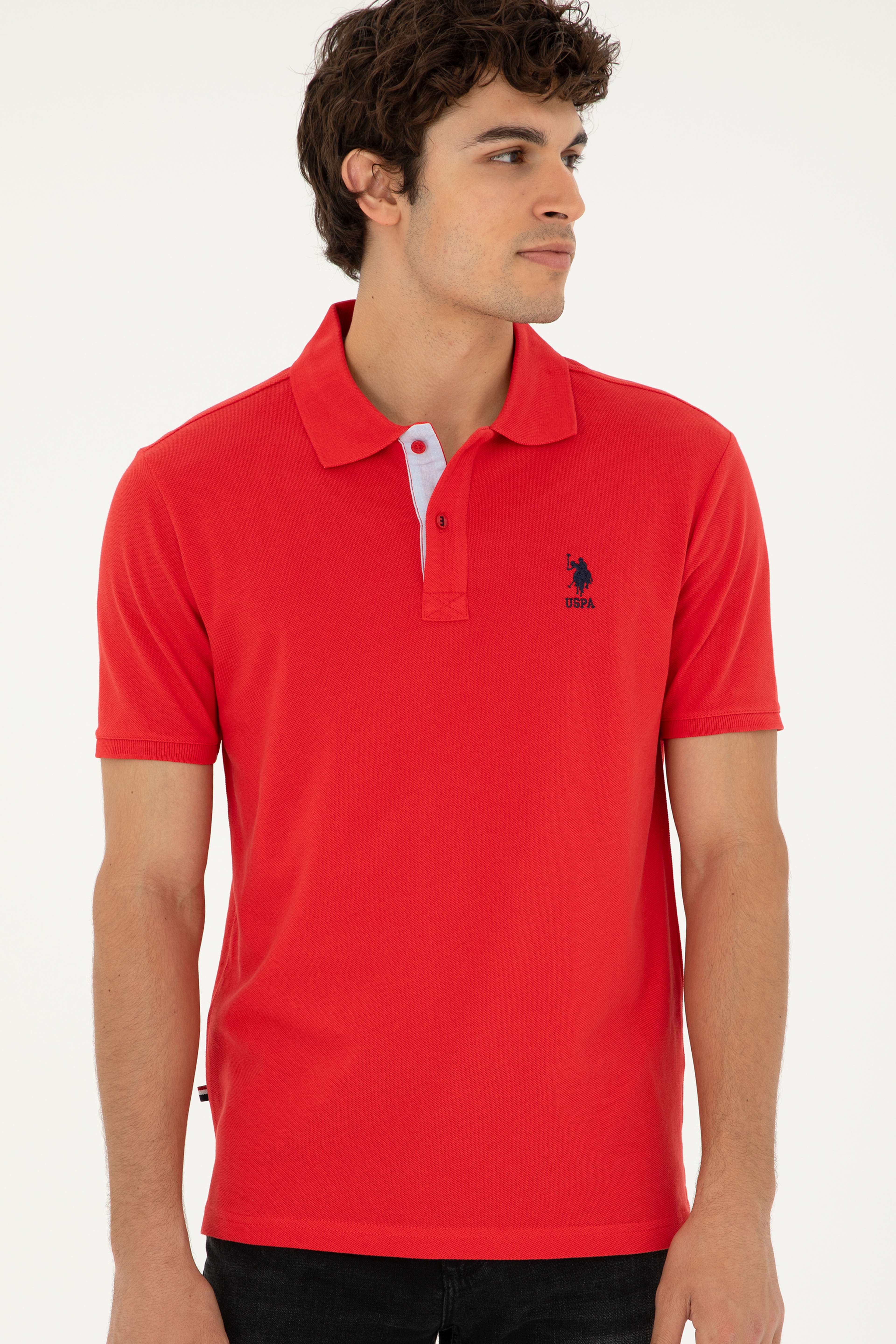Erkek Regular Fit Polo Yaka Kırmızı Basic Tişört - Image 1