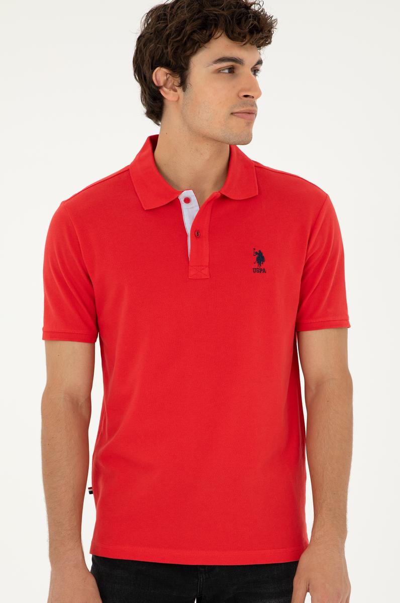 Erkek Regular Fit Polo Yaka Kırmızı Basic Tişört