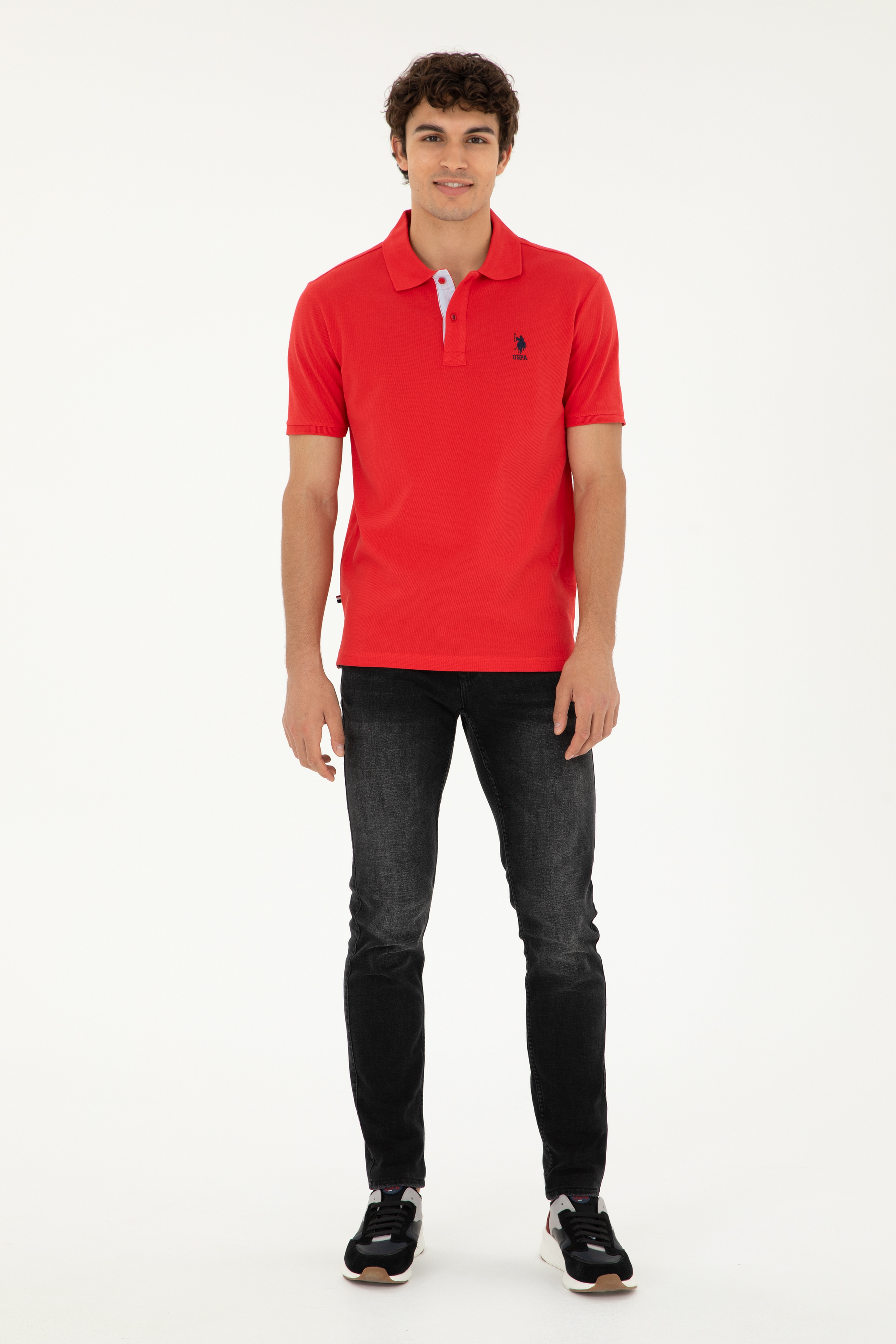 Erkek Regular Fit Polo Yaka Kırmızı Basic Tişört