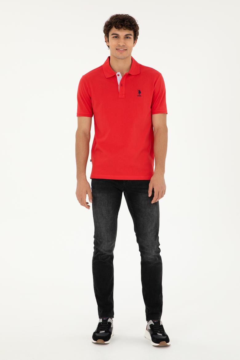 Erkek Regular Fit Polo Yaka Kırmızı Basic Tişört - 50279611293