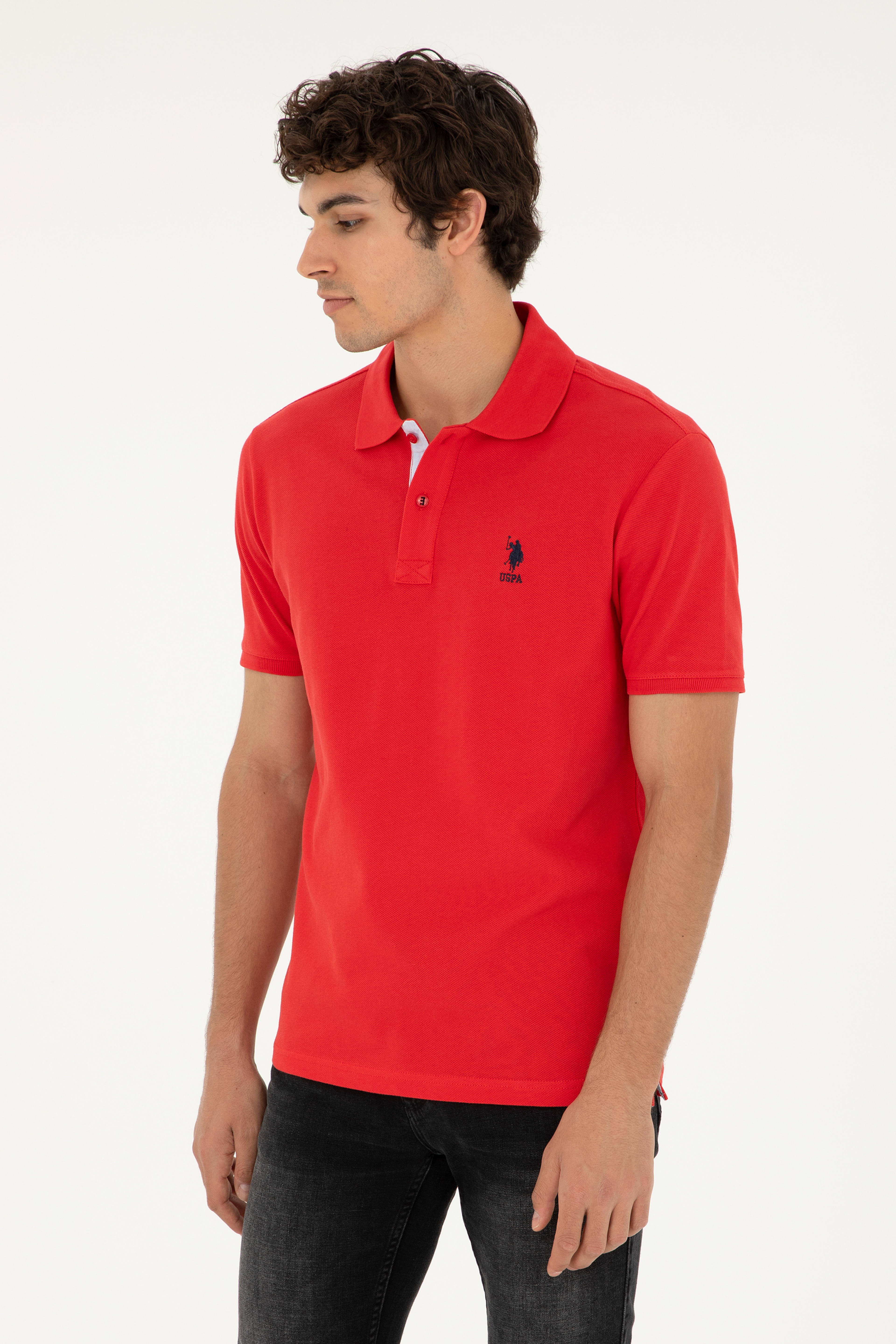 Erkek Regular Fit Polo Yaka Kırmızı Basic Tişört