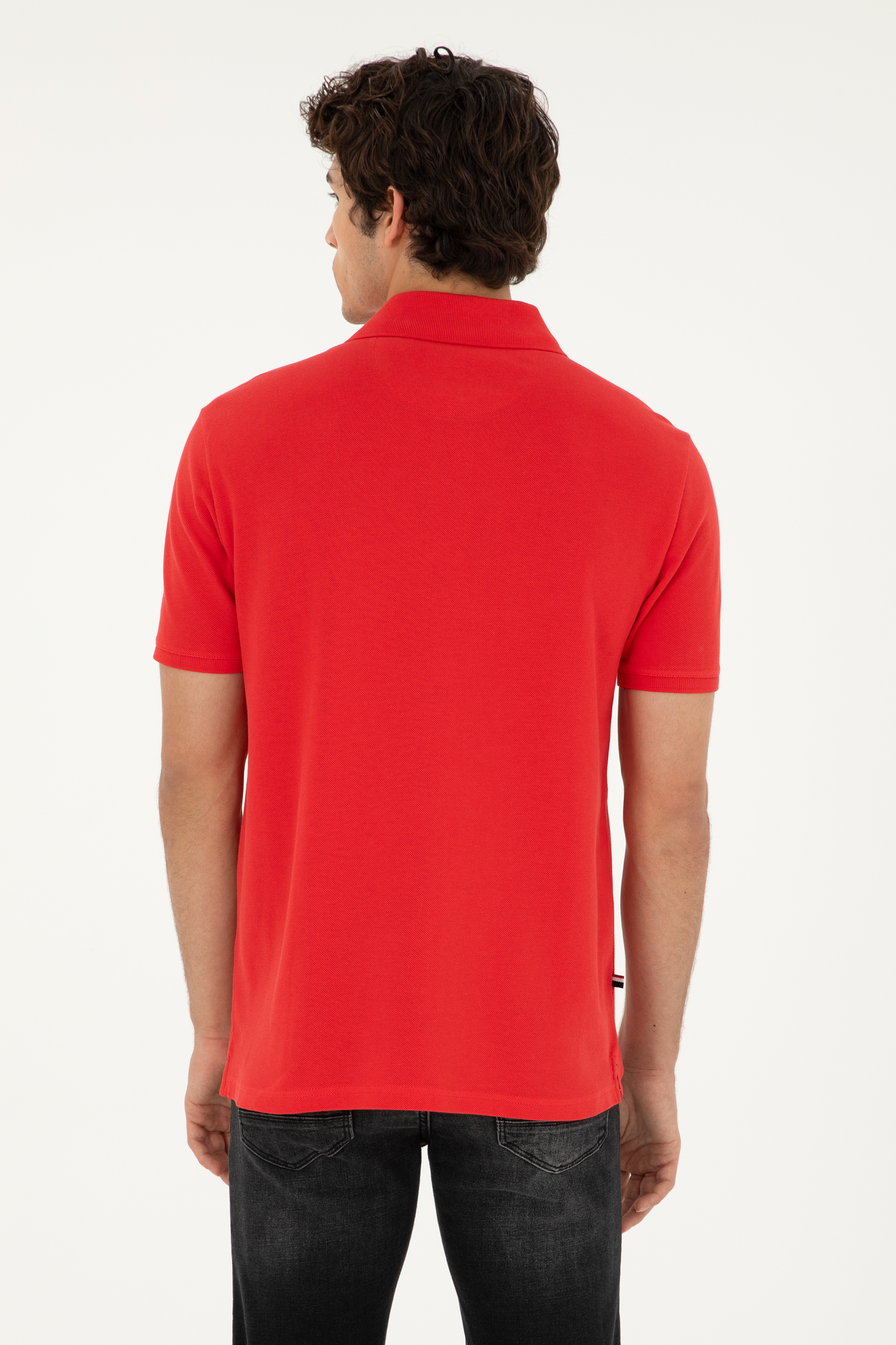 Erkek Regular Fit Polo Yaka Kırmızı Basic Tişört