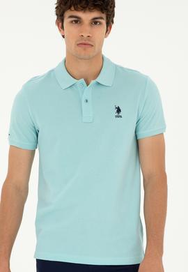 Erkek Slim Fit Polo Yaka Su Yeşili Basic Tişört - 50279613077