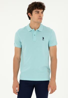 Erkek Slim Fit Polo Yaka Su Yeşili Basic Tişört - 50279613077