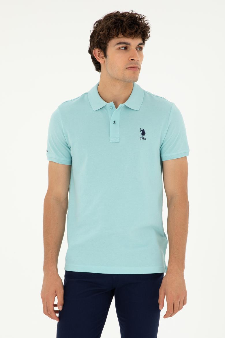 Erkek Slim Fit Polo Yaka Su Yeşili Basic Tişört