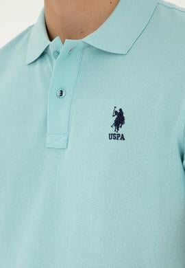 Erkek Slim Fit Polo Yaka Su Yeşili Basic Tişört - 50279613077