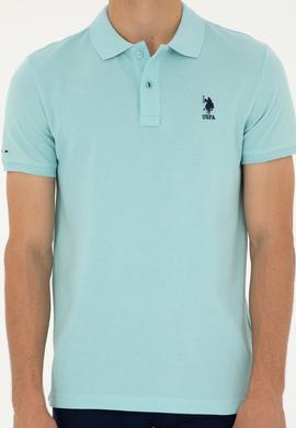 Erkek Slim Fit Polo Yaka Su Yeşili Basic Tişört - 50279613077