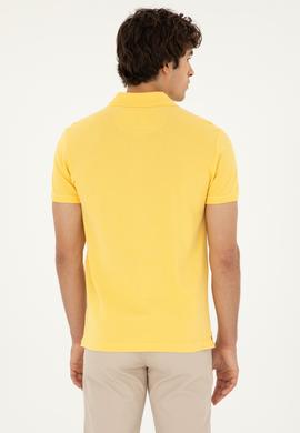 Erkek Slim Fit Polo Yaka Sarı Basic Tişört - 50279613177