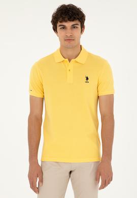 Erkek Slim Fit Polo Yaka Sarı Basic Tişört - 50279613177