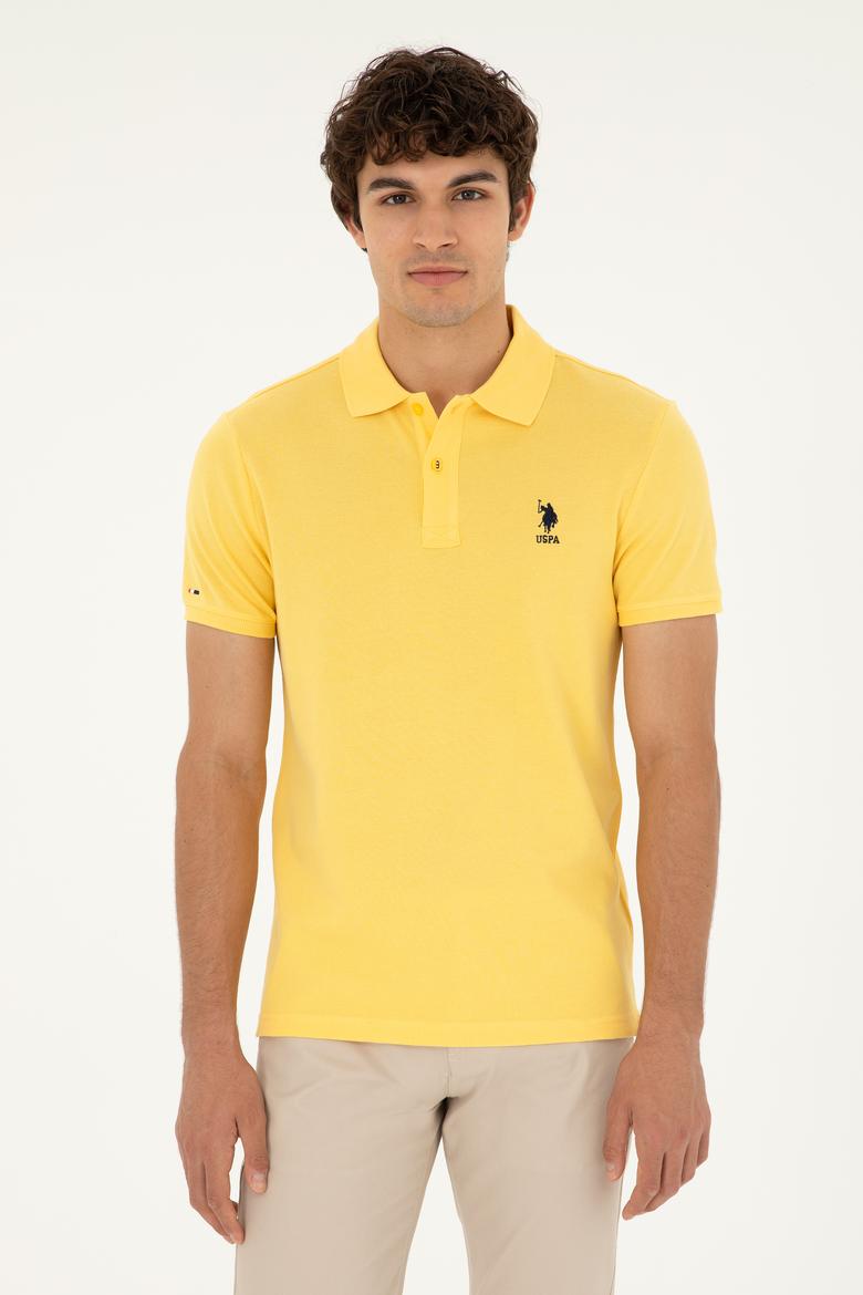 Erkek Slim Fit Polo Yaka Sarı Basic Tişört