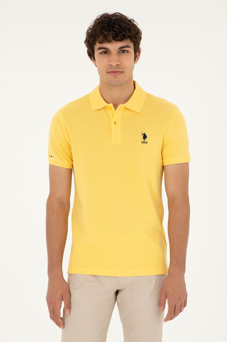 Erkek Slim Fit Polo Yaka Sarı Basic Tişört