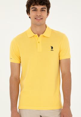Erkek Slim Fit Polo Yaka Sarı Basic Tişört - 50279613177