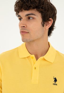 Erkek Slim Fit Polo Yaka Sarı Basic Tişört - 50279613177