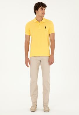 Erkek Slim Fit Polo Yaka Sarı Basic Tişört - 50279613177