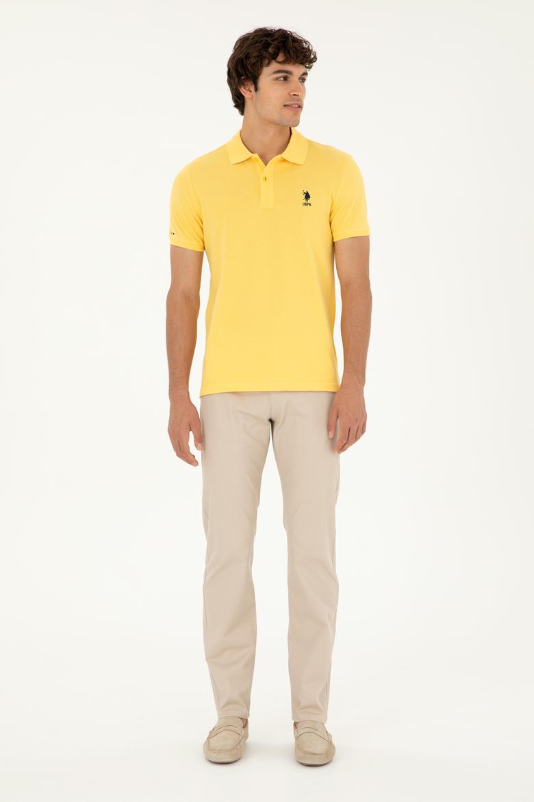 Erkek Slim Fit Polo Yaka Sarı Basic Tişört - 50279613177