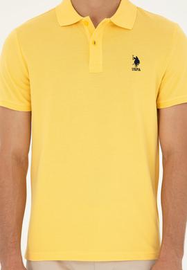 Erkek Slim Fit Polo Yaka Sarı Basic Tişört - 50279613177