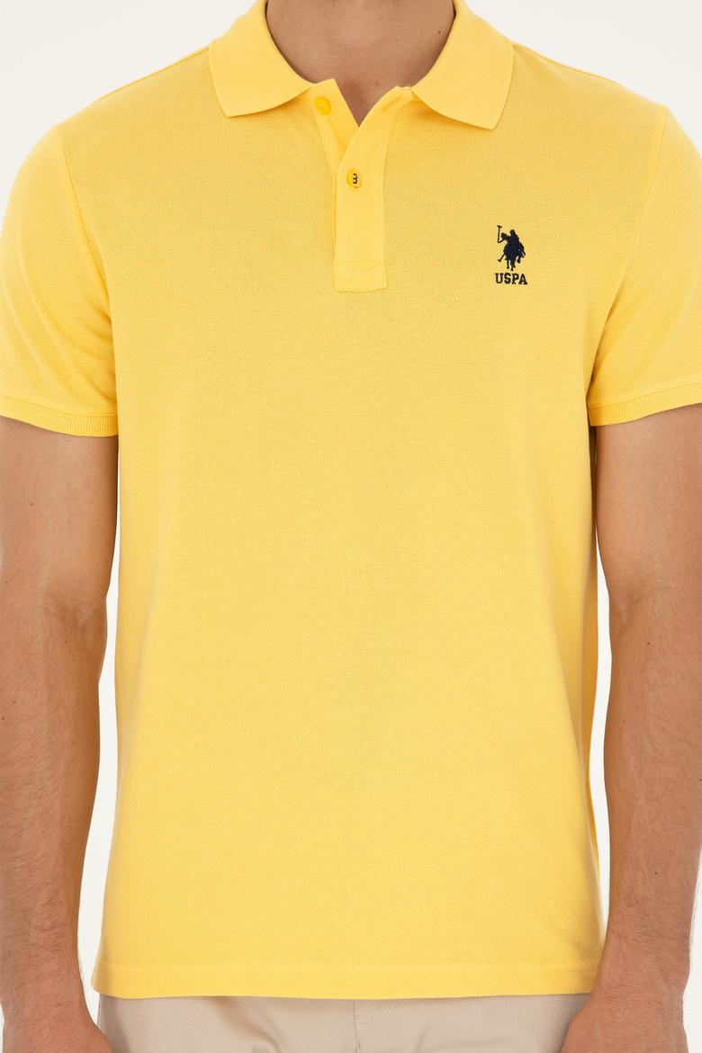 Erkek Slim Fit Polo Yaka Sarı Basic Tişört - 50279613177