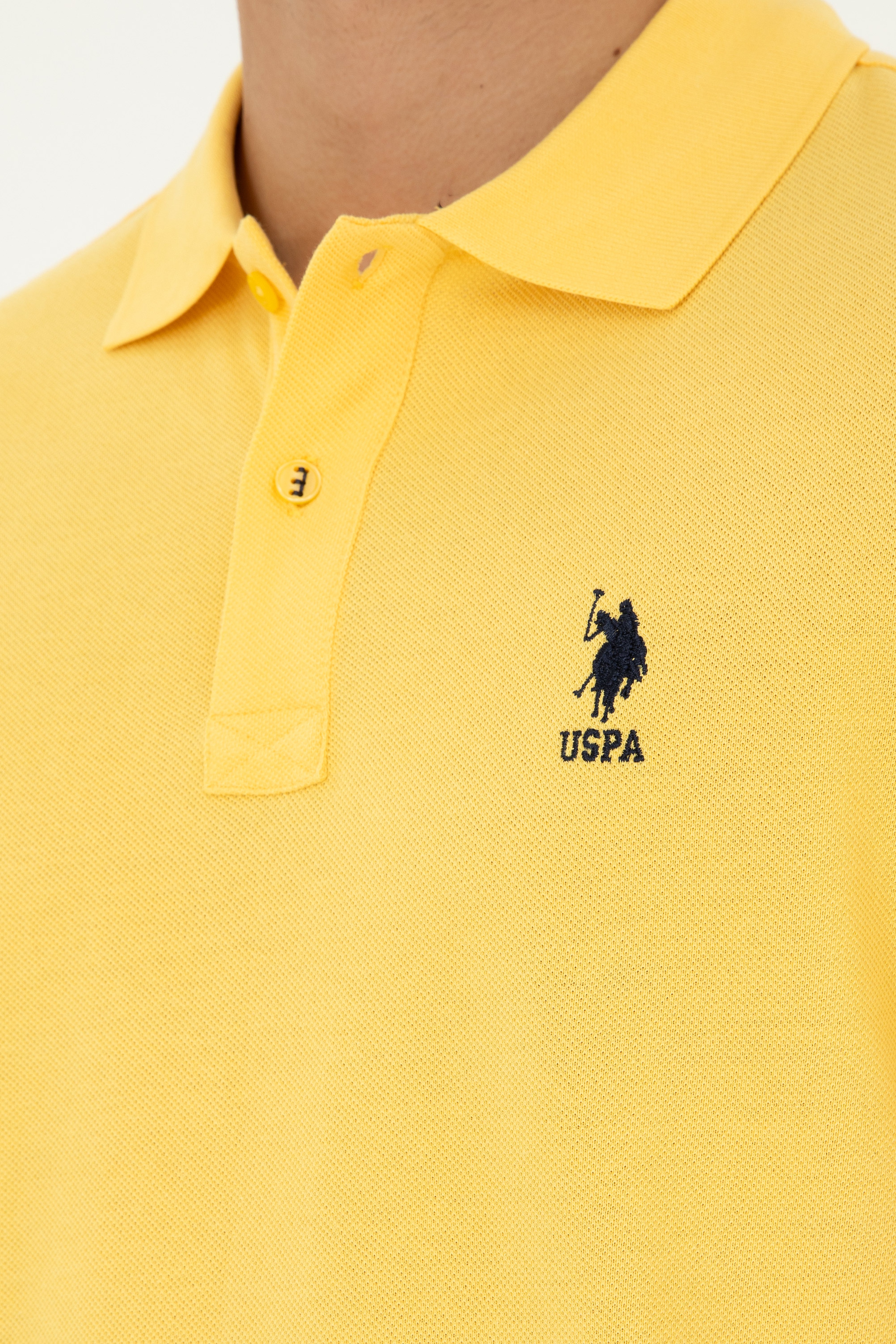 Erkek Slim Fit Polo Yaka Sarı Basic Tişört - Image 7