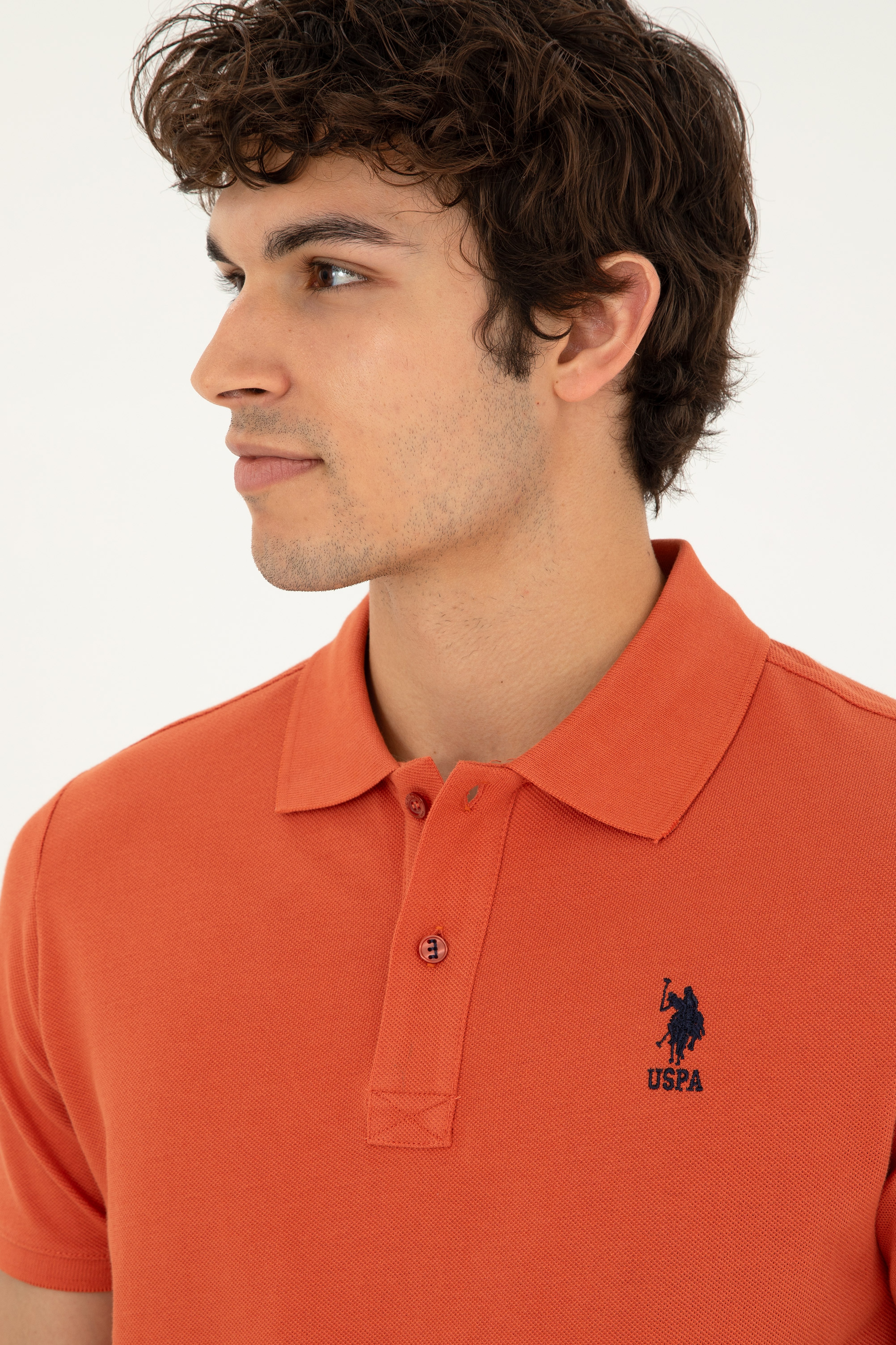 Erkek Slim Fit Polo Yaka Pudra Basic Tişört - Image 2