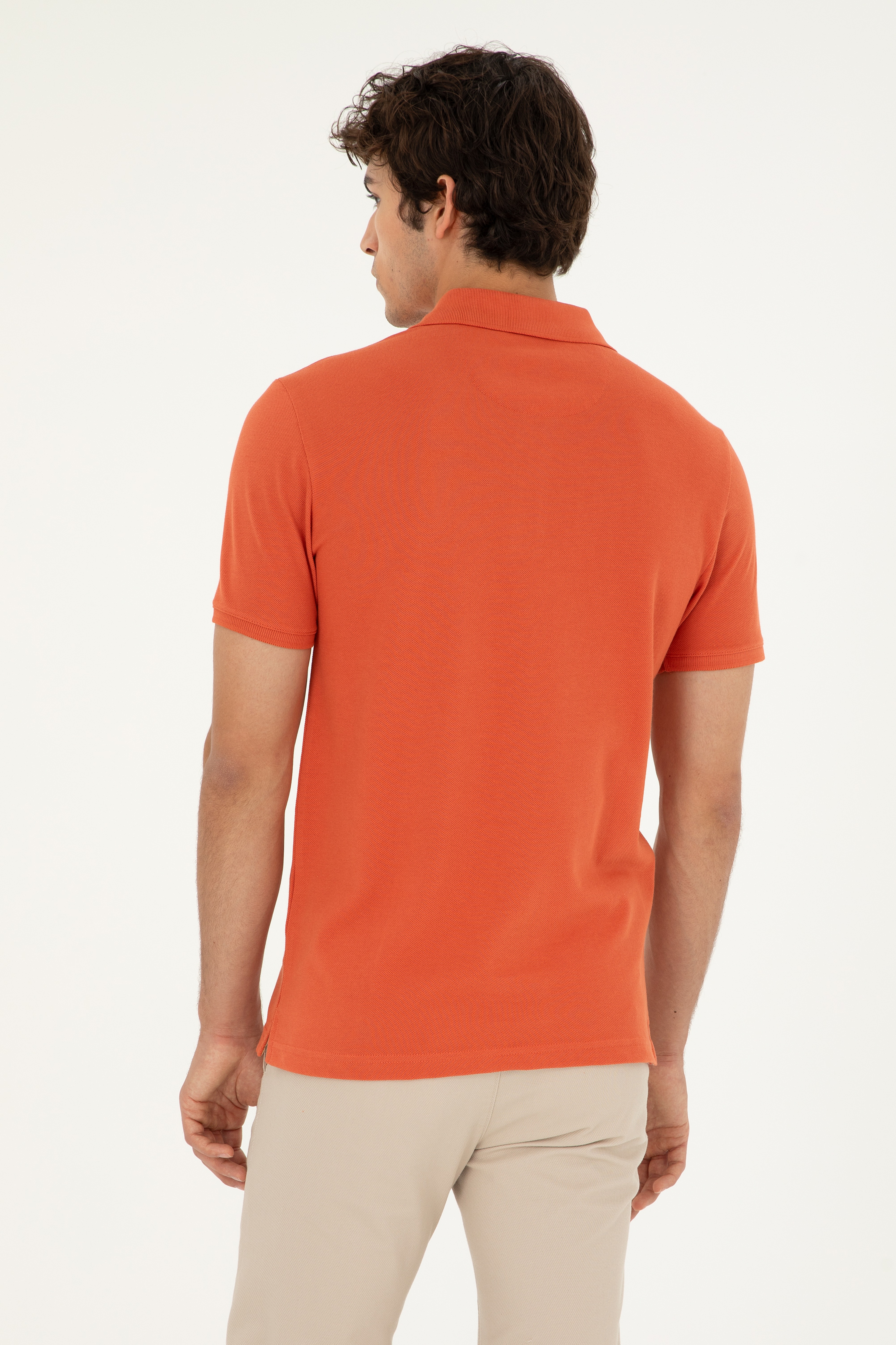 Erkek Slim Fit Polo Yaka Pudra Basic Tişört