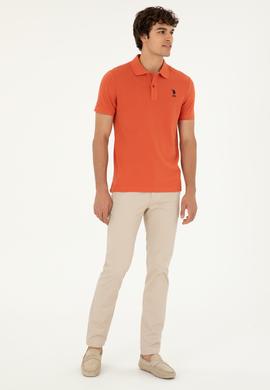 Erkek Slim Fit Polo Yaka Pudra Basic Tişört - 50279613317