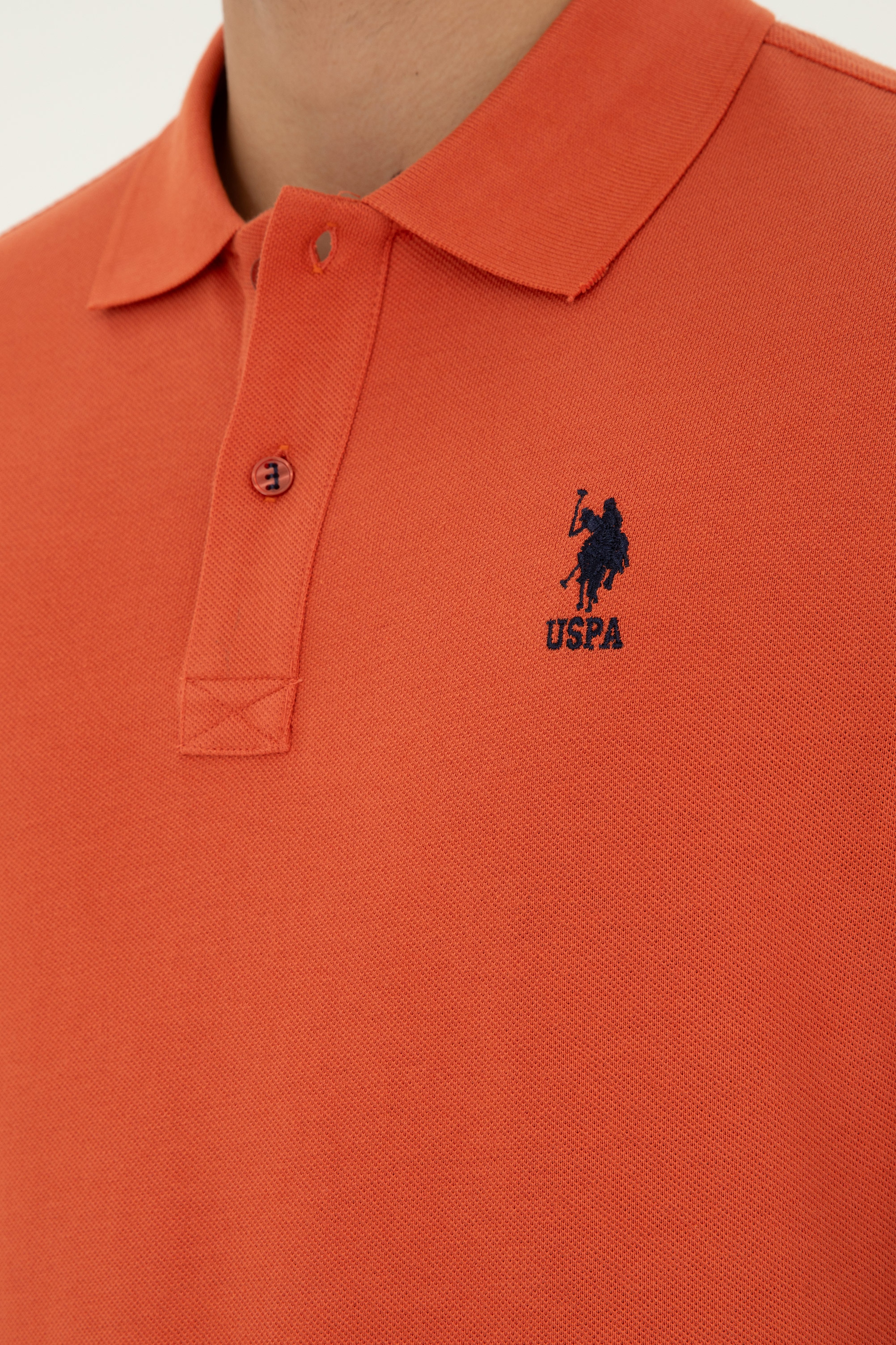 Erkek Slim Fit Polo Yaka Pudra Basic Tişört - Image 7