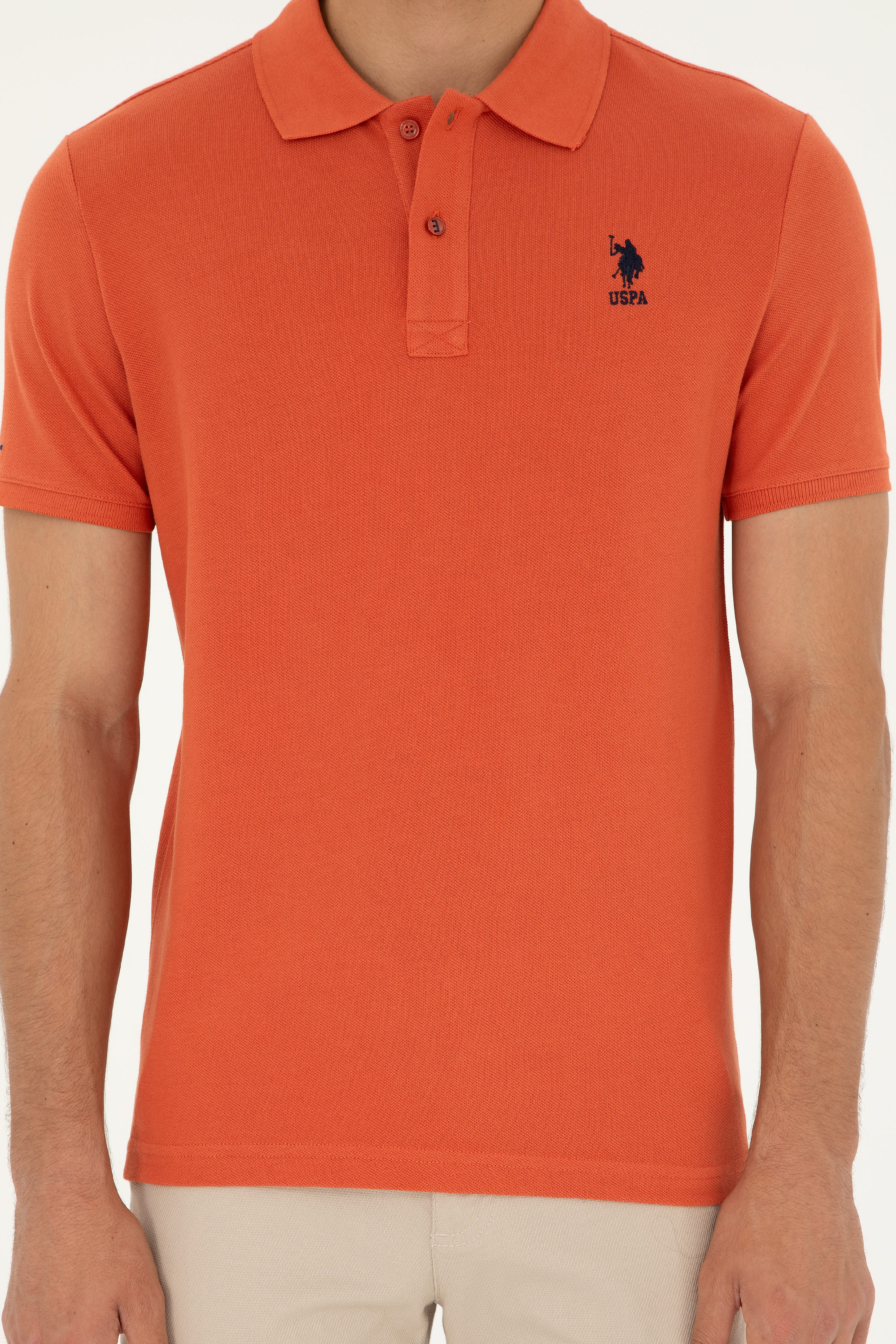 Erkek Slim Fit Polo Yaka Pudra Basic Tişört - Image 6