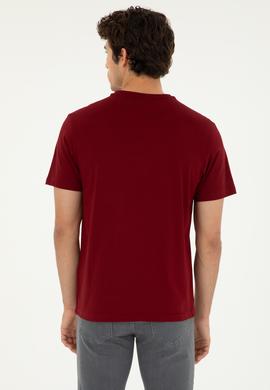 Erkek Regular Fit V Yaka Bordo Basic Tişört - 50279617193