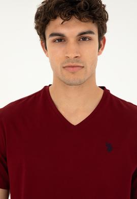 Erkek Regular Fit V Yaka Bordo Basic Tişört - 50279617193