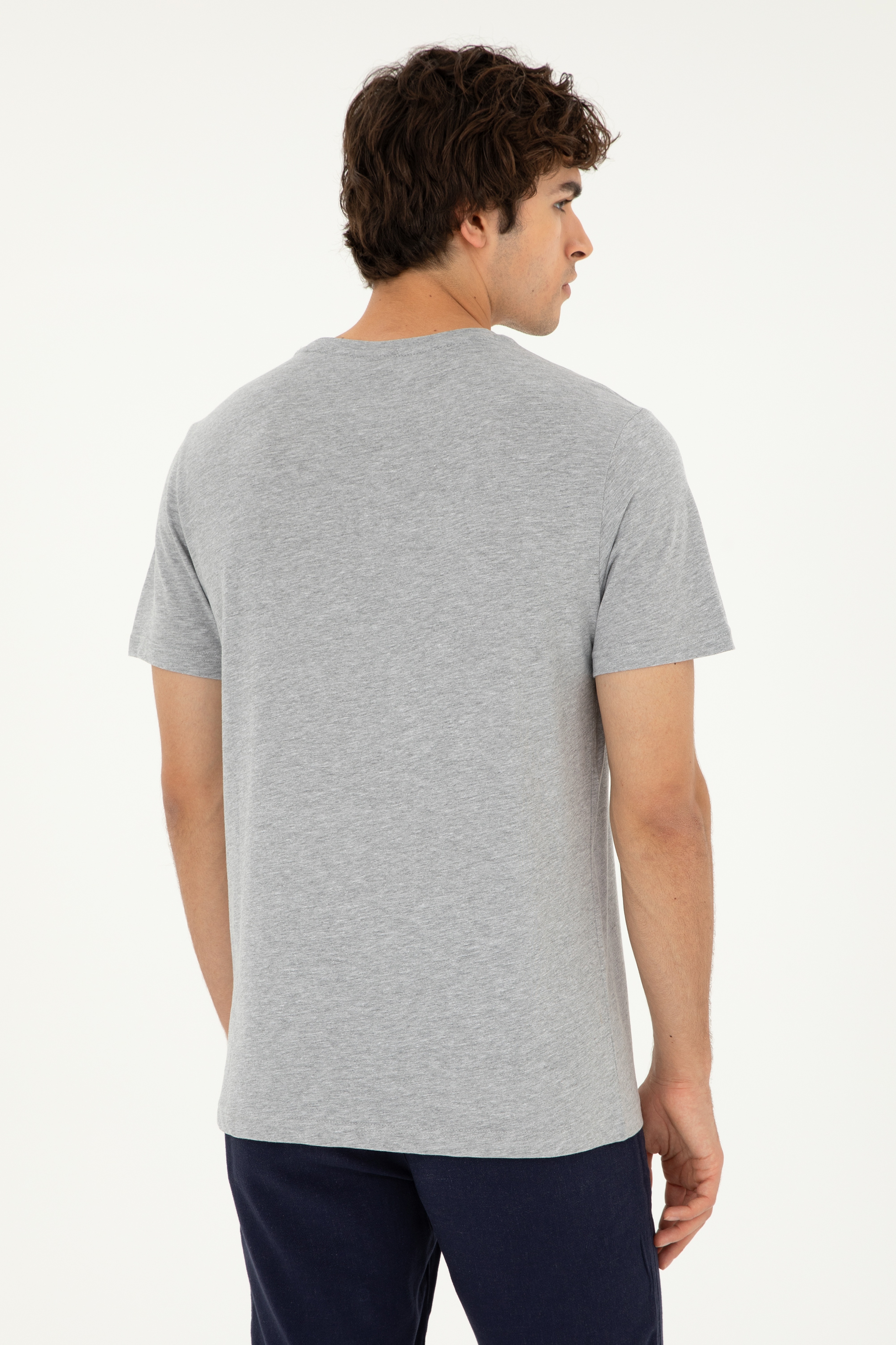 Erkek Regular Fit Bisiklet Yaka Gri Melanj Basic Tişört - Image 5