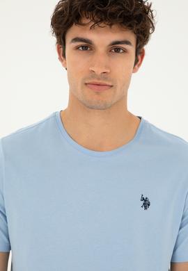 Erkek Regular Fit Bisiklet Yaka Açık Mavi Basic Tişört - 50279632057