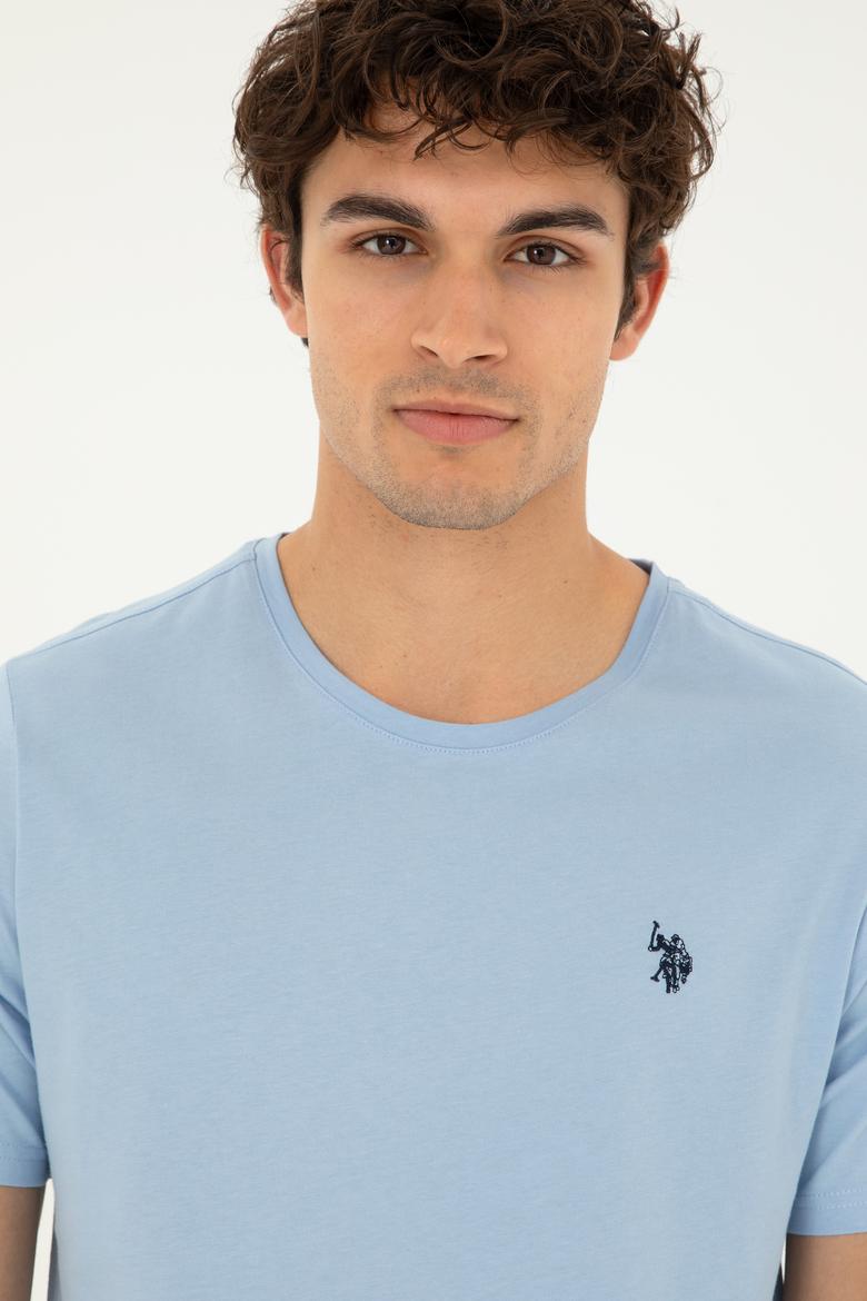Erkek Regular Fit Bisiklet Yaka Açık Mavi Basic Tişört - 50279632057