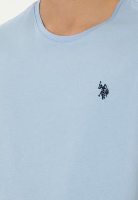 Erkek Regular Fit Bisiklet Yaka Açık Mavi Basic Tişört - 50279632057