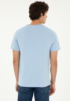 Erkek Regular Fit Bisiklet Yaka Açık Mavi Basic Tişört - 50279632057