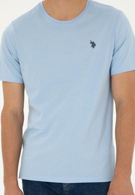 Erkek Regular Fit Bisiklet Yaka Açık Mavi Basic Tişört - 50279632057