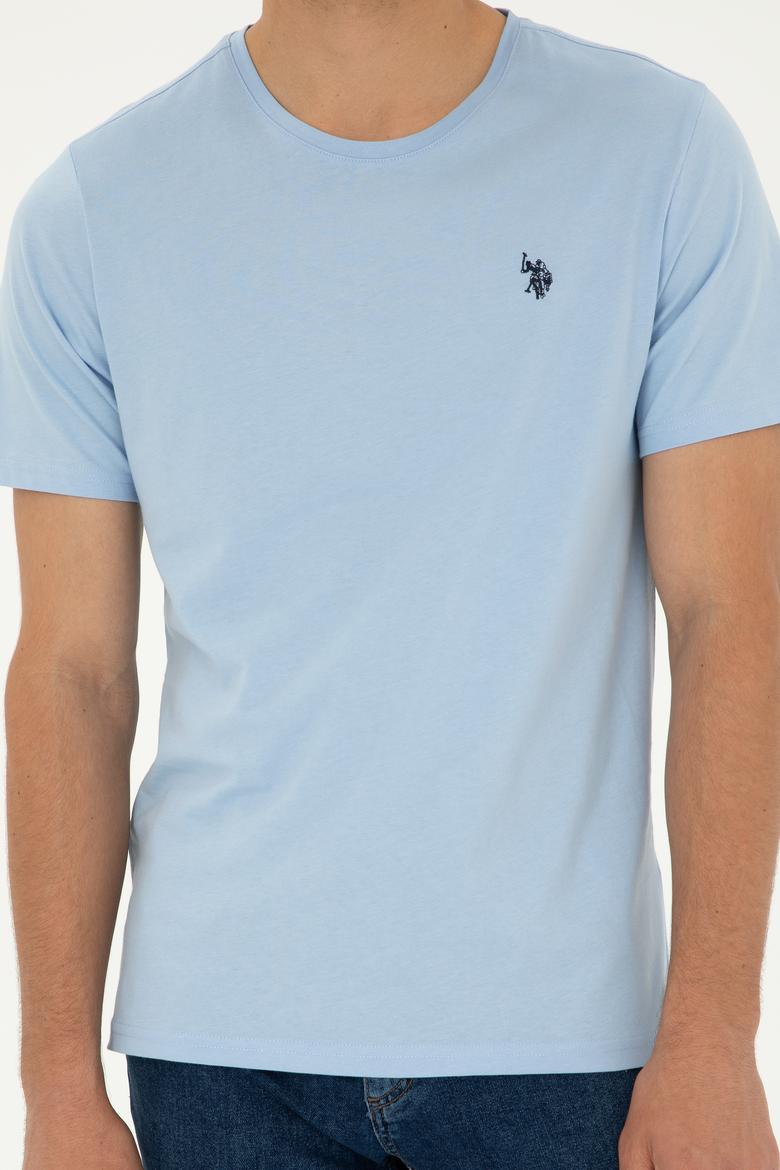 Erkek Regular Fit Bisiklet Yaka Açık Mavi Basic Tişört - 50279632057