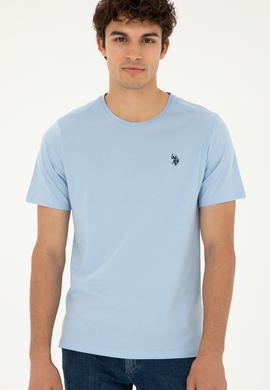 Erkek Regular Fit Bisiklet Yaka Açık Mavi Basic Tişört - 50279632057